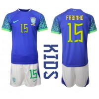 Fotballdrakt Barn Brasil Fabinho #15 Bortedraktsett VM 2022 Kortermet (+ Korte bukser)